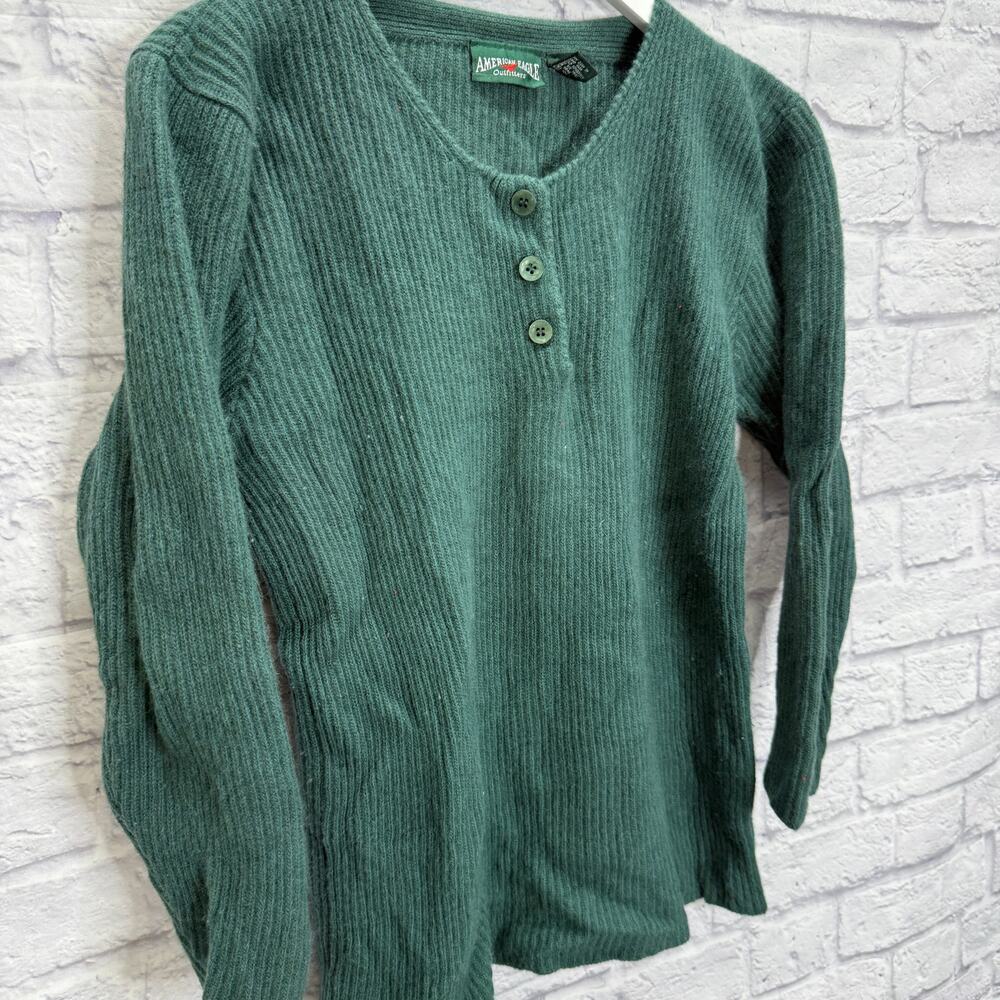 Vintage American Eagle Womens Wool Sweater Size M Green 3/4 Sleeve Ribbed Y2K - Picture 4 of 5